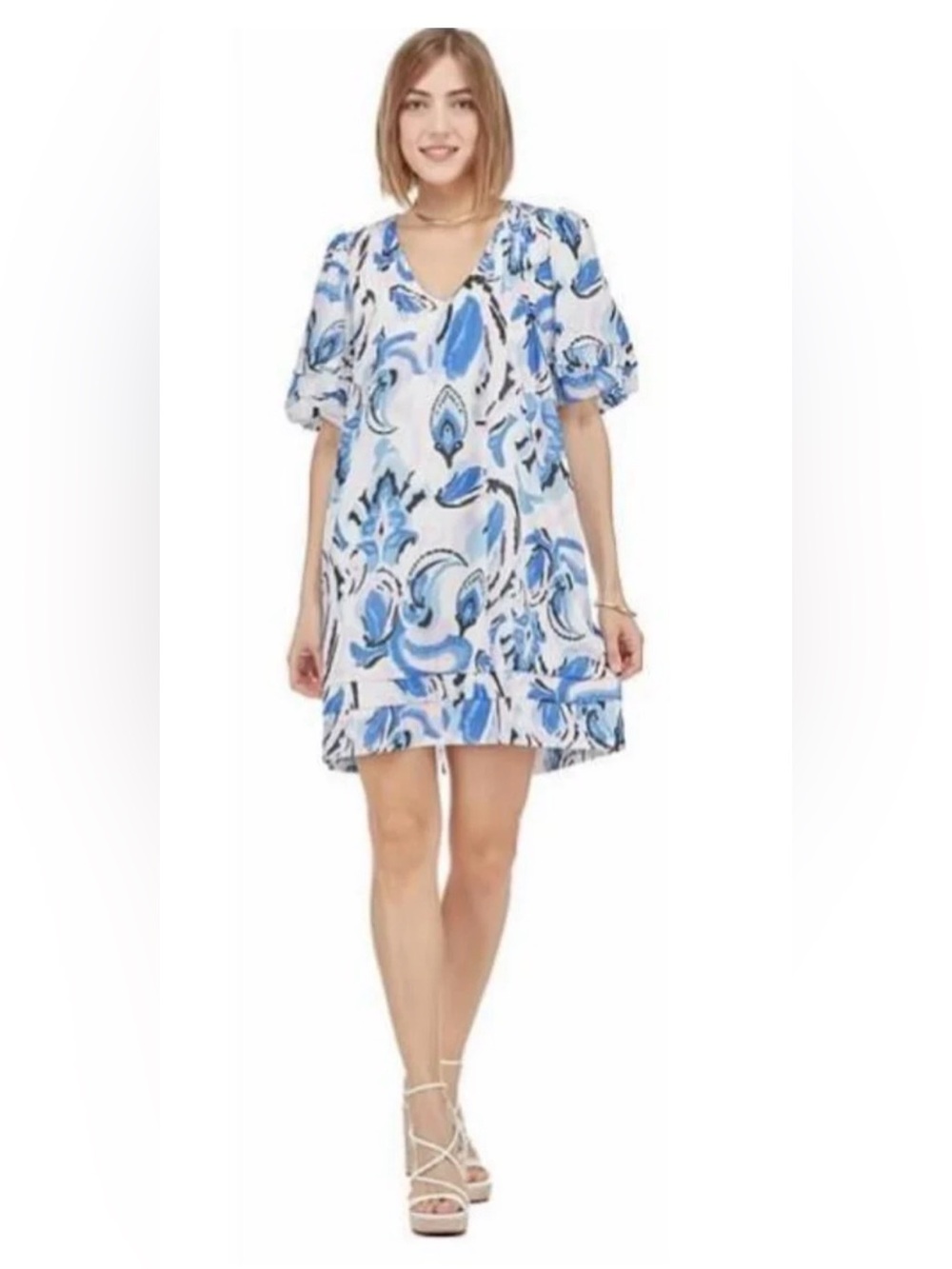 Joy Joy Blue & Pink Abstract V-Neck Tunic